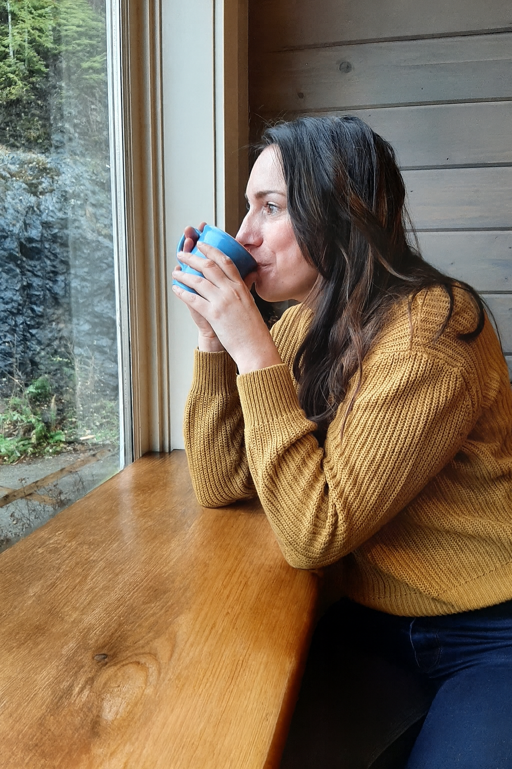 Anita drinking coffee